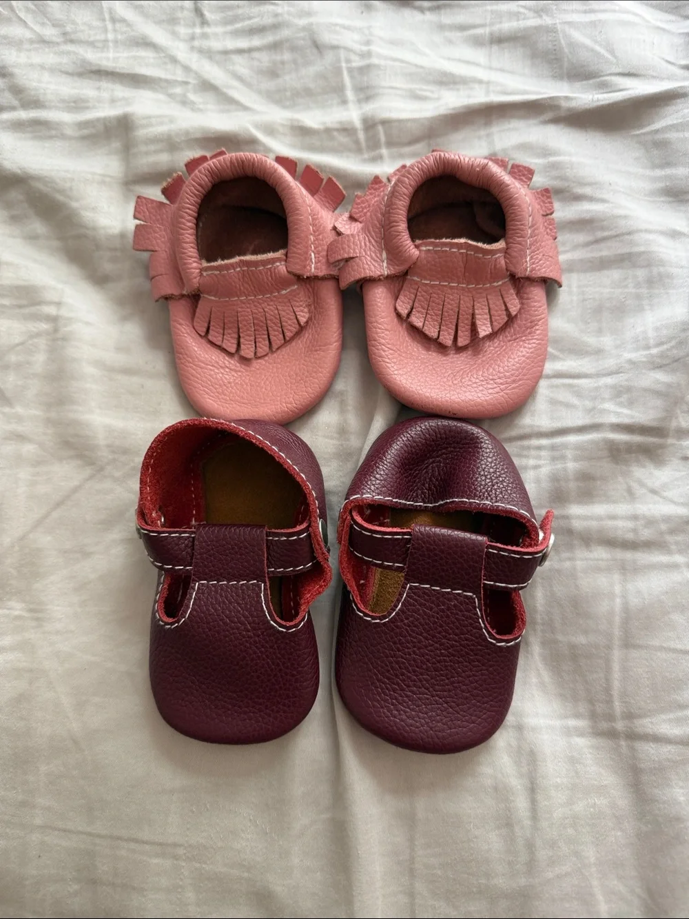 Kids Soft Leather Moccasin & Mary Jane Shoe Set - Pink and Wine